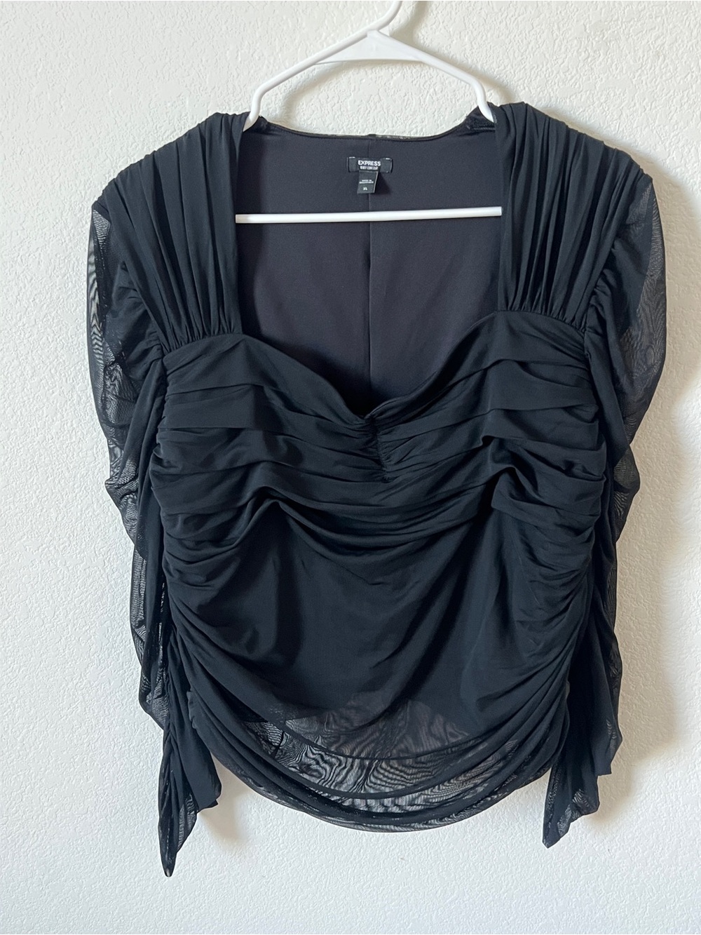 EXPRESS Black Draped Ruched Short Sleeve Top Whimsygoth, longsleeve